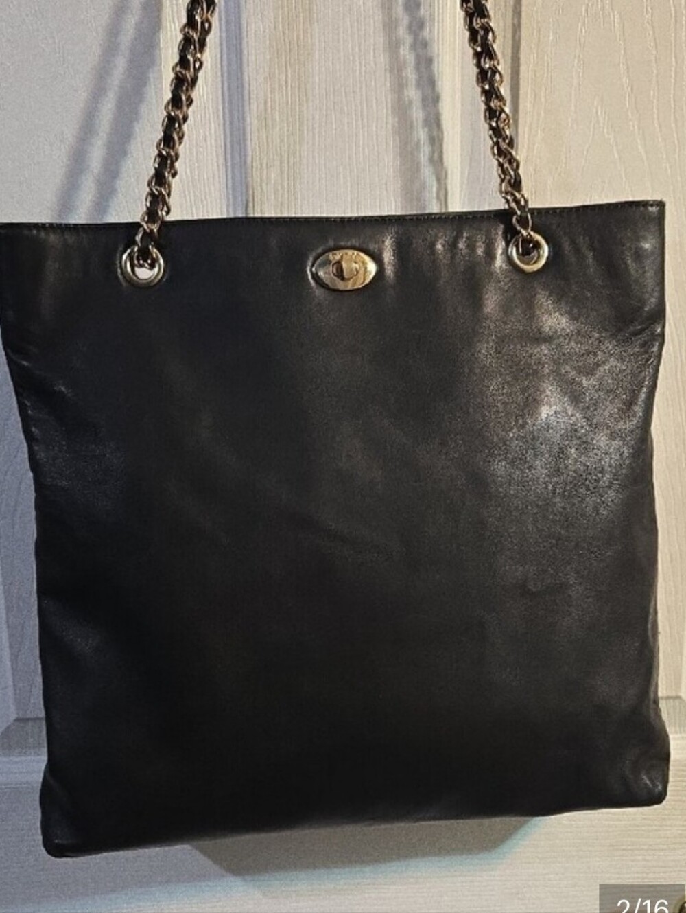 Dkny Black Leather Shoulder Tote with Gold Chain Straps